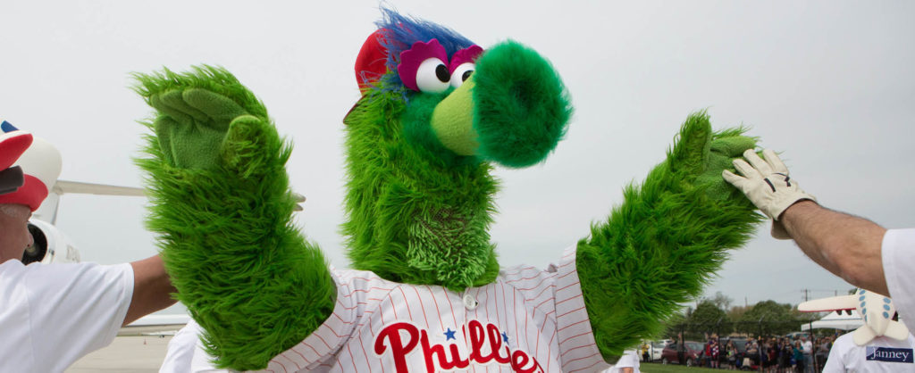 The Phillies' Phanatic giving a high-five